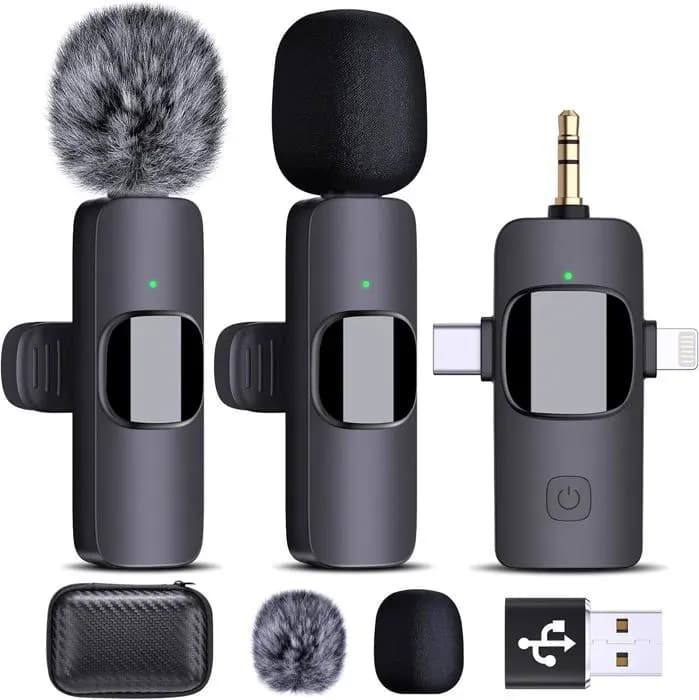 Microphone Cravate Sans Fil - Universel - 4 en 1 - Réduction de Bruit - USB-C - Compatible iPhone/Android