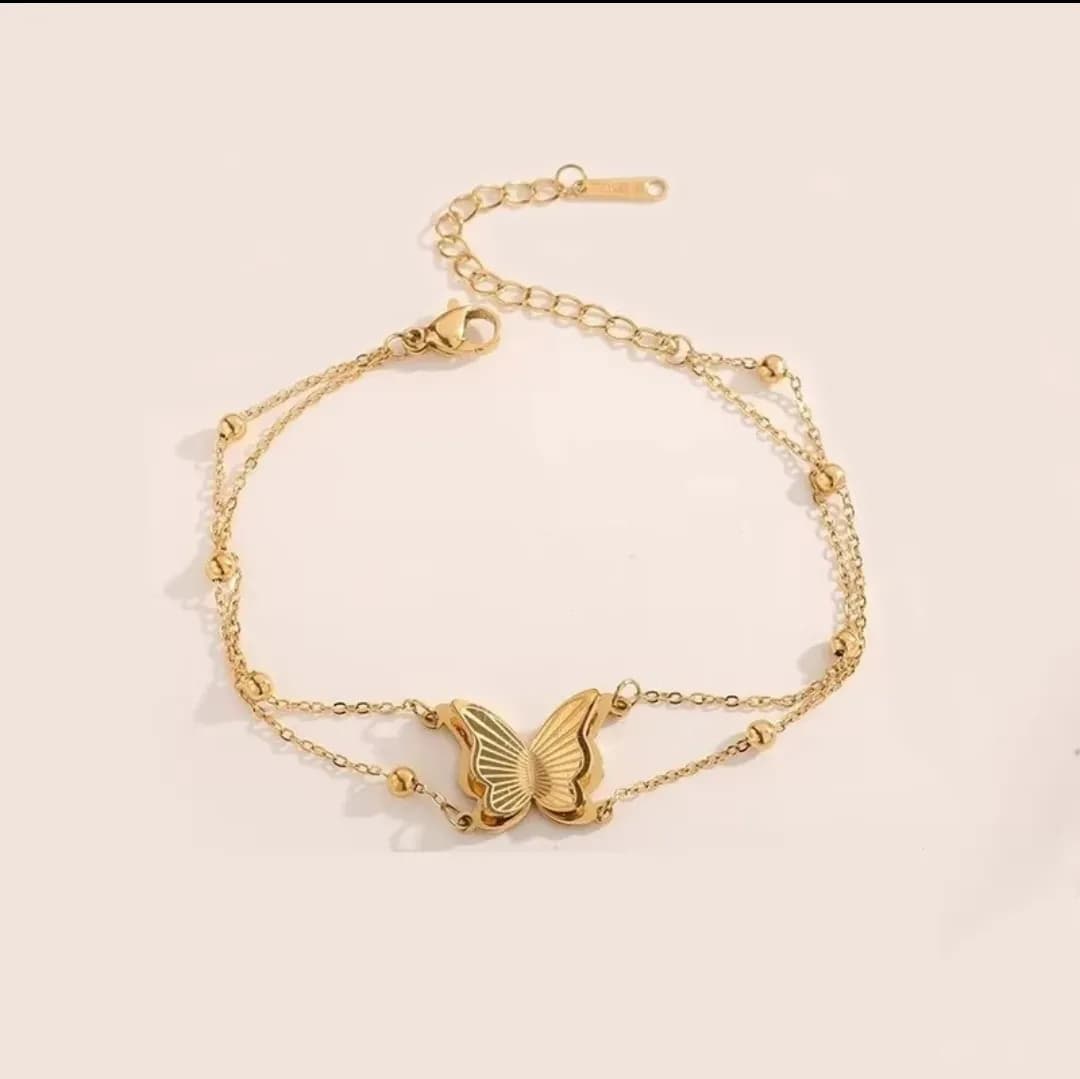 Bracelet Double Chaine Papillon Doré