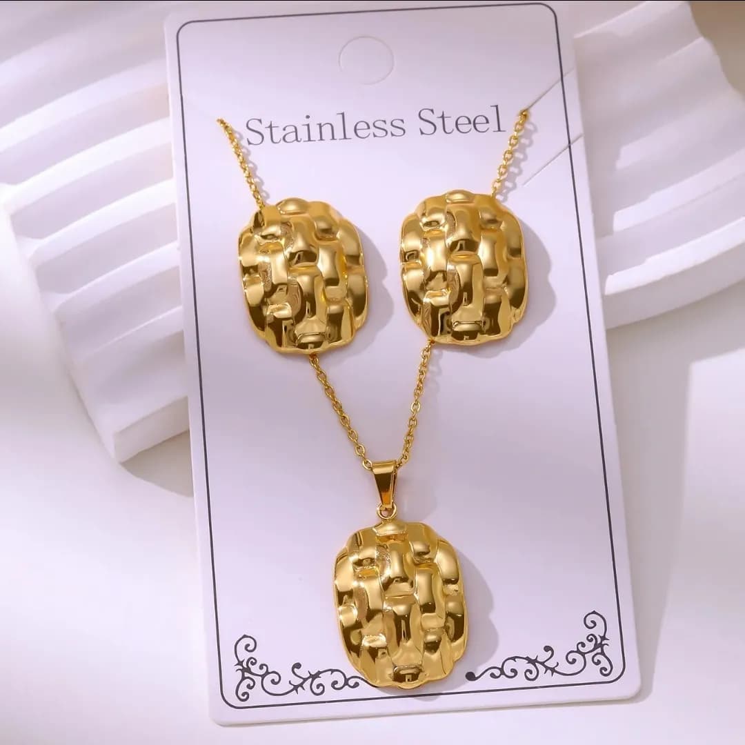 Ensemble Collier & Boucles d'Oreilles Doré Texture froissée